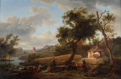 Attribué à Jean-Louis DEMARNE (1752-1829) Paysage de forêt au moulin
Toile
32 x 48...