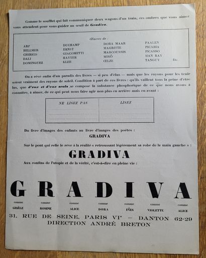 [DUCHAMP Marcel]. GRADIVA. TRACT PUBLICITAIRE. Paris, 1937. 2 feuillets grand in-4.
Rare...