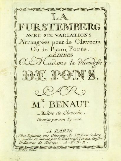 BENAUT La Furstemberg, avec six variations arrangées pour le Clavecin ou le Piano...
