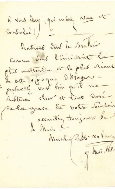 Marceline DESBORDES-VALMORE (1786-1859) L.A.S., 17 mai 1851, à Mme Bascans ; 3 pages...