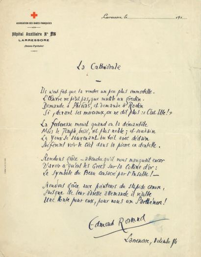 Edmond ROSTAND (1868-1918) POÈME autographe signé, La Cathédrale, Laressore décembre...