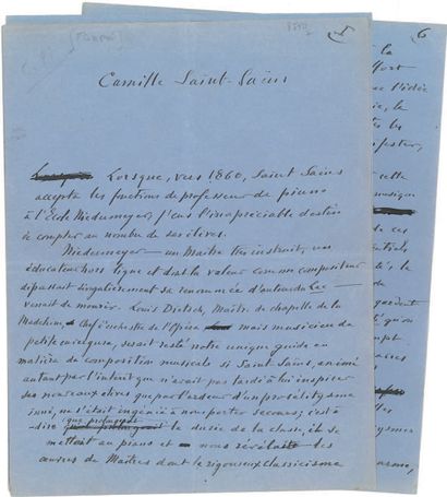 Gabriel FAURÉ (1845-1924) Autograph manuscript signed, Camille Saint-Saëns, [1922];...