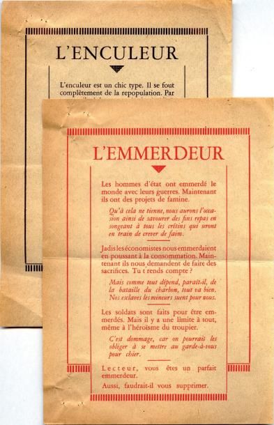 [MAGRITTE René. MARIEN Marcel] L'ENCULEUR. S.l. [1946]. Feuillet in-8 imprimé recto....