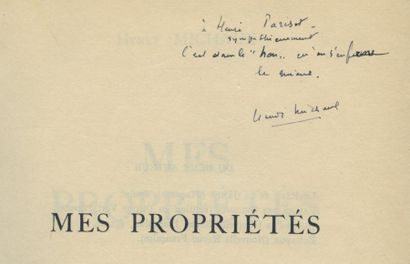 MICHAUX Henry MES PROPRIETES. Paris, Fourcade, 1929. In-12 broché. Chemise demi-maroquin...