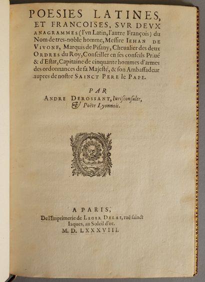 DEROSSANT (André). Ɵ Recueil de 3 pièces en un volume in-4, maroquin rouge, dos orné...