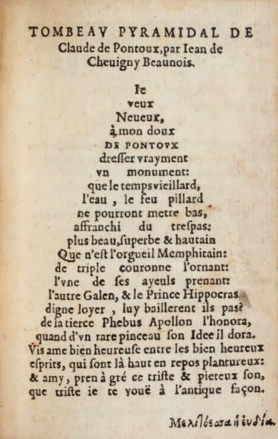 PONTOUX (Claude de). Ɵ Les Œuvres. Lyon, Benoît Rigaud, 1579. In-16, maroquin noir,...