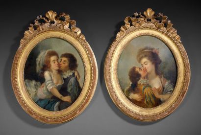Attribué à Pierre Antoine BAUDOUIN (1723-1769) Le baiser donné - Le baiser rendu...