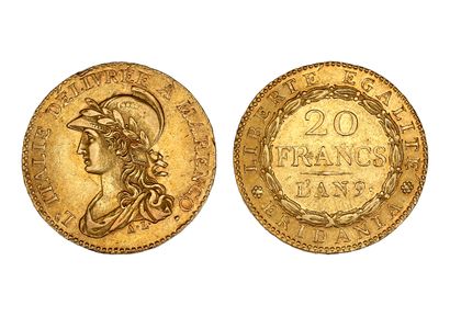 MONNAIES NAPOLÉONIENNES Gaule Subalpine (1800-1802)

20 francs or. An 9 (1801). Turin....