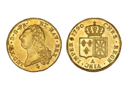 MONNAIES FRANÇAISES LOUIS XVI (1774-1793)

Double golden louis with a naked bust....