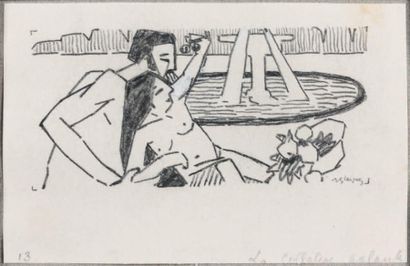 ALBERT GLEIZES (1881-1953) La Collation galante, 1910 Crayon noir et rehaut de gouache...