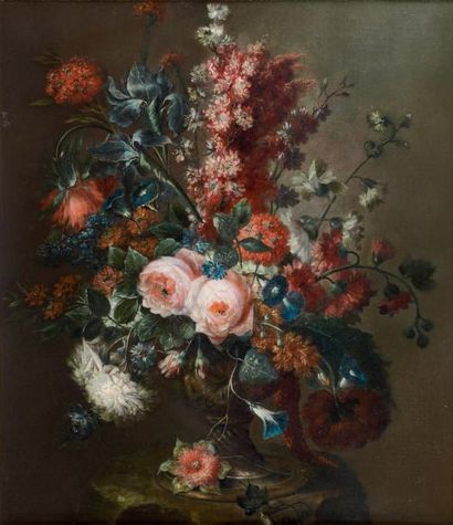 ÉCOLE ITALIENNE DE LA FIN DU XVIIIÈME SIÈCLE Bouquet de fleurs Huile sur toile 86...