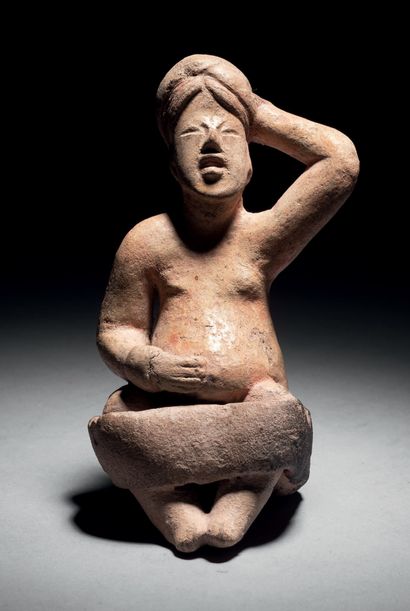 null 
Ɵ Olmec (Tabasco) pregnant woman wearing a thick belt, Mexico, ceramic with...