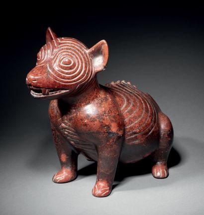 null 
Ɵ Colima crouching dog, Mexico, redware ceramic

H. 12 5/8 in - L. 16 1/8 in

H....