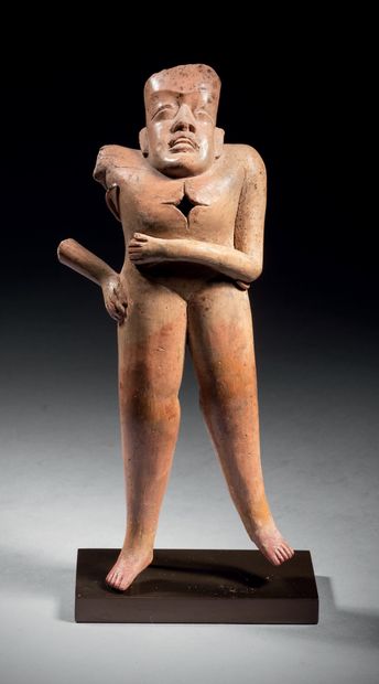 null 
Ɵ Olmec (Las Bocas) large standing figure, Mexico, ceramic with cream slip...