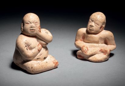 null 
Ɵ Olmec (Las Bocas) couple, Mexico, ceramic with cream slip and remains of...