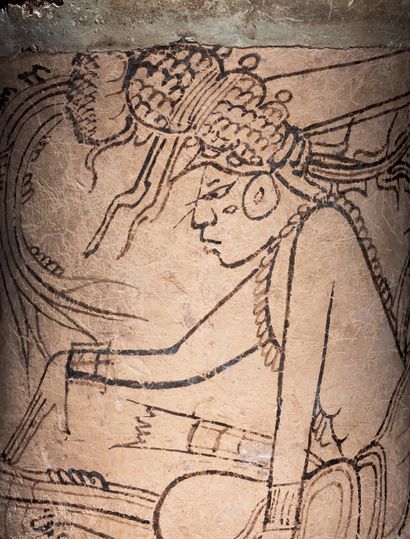 VASE CODEX REPRÉSENTANT DEUX SCRIBES 
Maya codex style cylindrical vase with two...