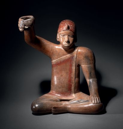 null 
Ɵ Colima (Comala) seated male figure holding a cup, Mexico, buffware ceramic...