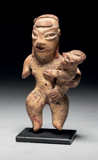 null 
Ɵ Tlatilco standing female figure supporting a child on her hip, Mexico, buffware...