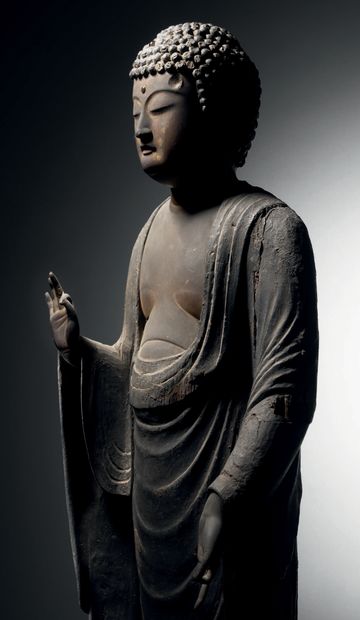 null Bouddha Amida, Japon, période Kamakura (1185-1333)
H. 66 cm. Bois laqué et doré
Le...