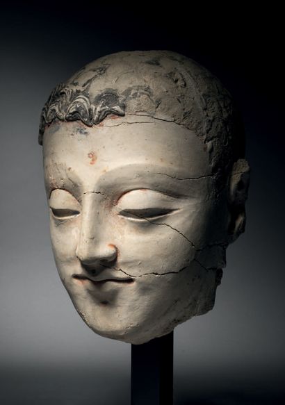 null Tête de Bouddha, Pakistan, ancienne région du Gandhara, 3-5e siècle H. 26 cm....