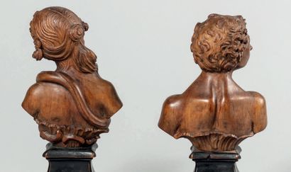 null Bust of Adam and Eve in lime wood carved in the round. Naked busts coming out...
