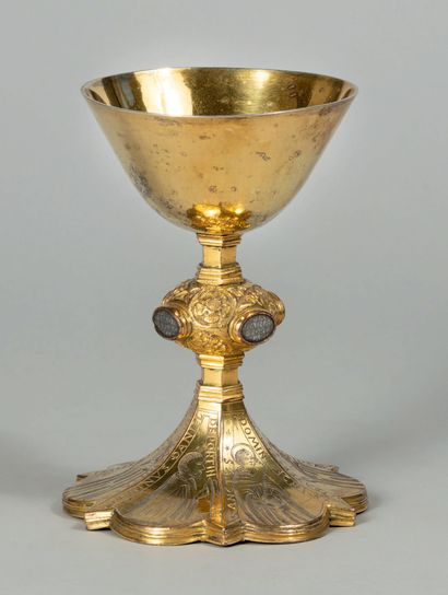 Chalice in chased, engraved and gilded copper...