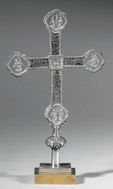 Cross in engraved rock crystal and engraved...