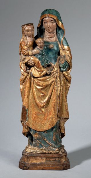Sainte Anne Trinitaire en noyer sculpté,...