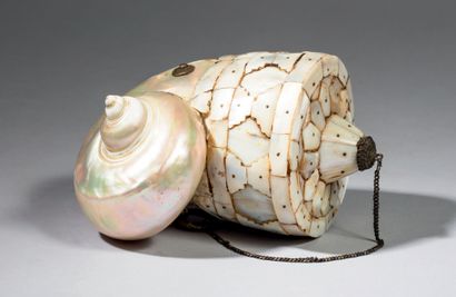 Powder flask made of a burgau shell of the...