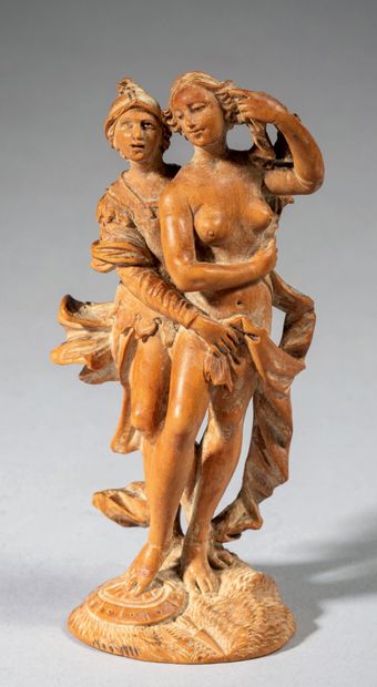 null Venus and Mars in lime wood finely carved in the round. On a mound on which...