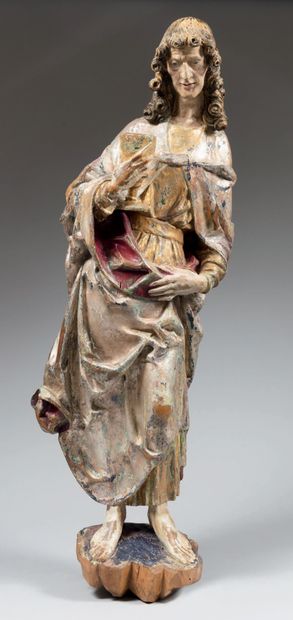 Saint Jean en chêne sculpté, polychromé,...