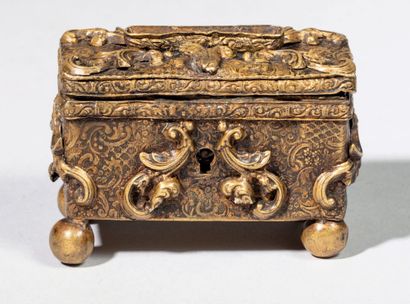 Rare small gilded metal trunk in the form...