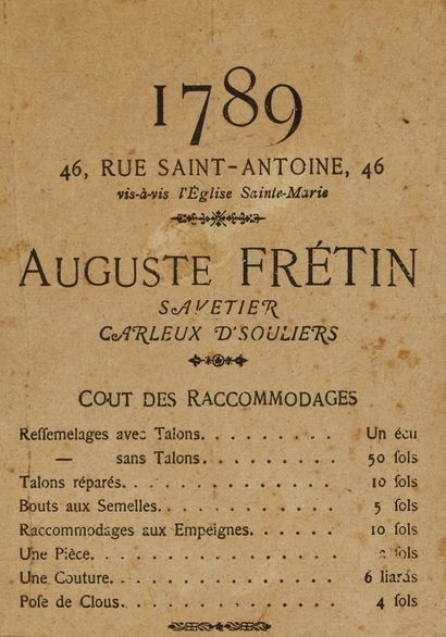 null En-tête de commerçant parisien (1789)
Affiche des prix du commerçant Auguste...