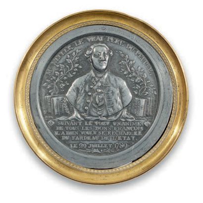 Pewter medallion with the portrait of Necker,...