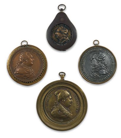 Four medals with the profile of Louis XVI,...