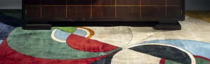TRAVAIL CONTEMPORAIN Tapis à vue rectangulaire en laine multicolore à décor dans...