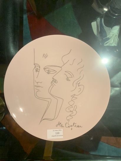 Jean COCTEAU (d'après) & SETA AUBUSSON (éditeur) Couple
Porcelain plate with black...