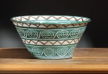 Robert PICAULT (1919-2000) Ceramic bowl with conical body. Brown and green enamelled...