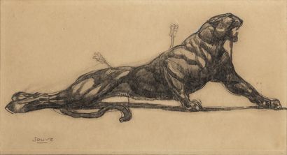 Paul JOUVE (1878-1973) Panthère blessée
Crayon graphite et de couleurs sur papier...