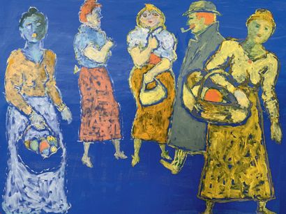 Fikret MOUALLA (1903-1967) Promenade sur fond bleu, circa 1960
Huile sur toile, signée...