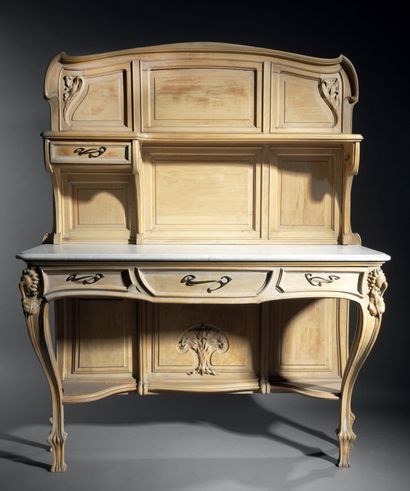 TRAVAIL FRANÇAIS 1900 Sideboard in lemon tree with a rectangular top in white marble...