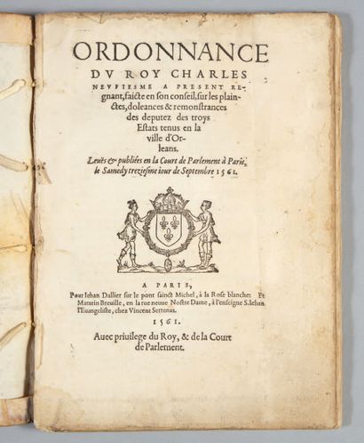 null ORDONNANCE du Roy Charles Neufiesme à présent régnant, faicte en son conseil,...