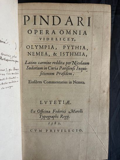 PINDARE. Opera omnia videllicet, Olympia, Pythia, Nemea, & Isthmia. Paris, Federic...