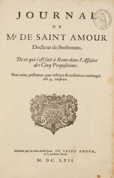 SAINT-AMOUR (Louis Gorin de). Journal de Mr de Saint Amour, Docteur de Sorbonne,...