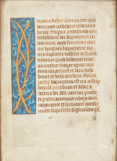 null MANUSCRIPT - [ILLUMINATION]. Leaf from a book of hours (Gospel Pericopes). Small...