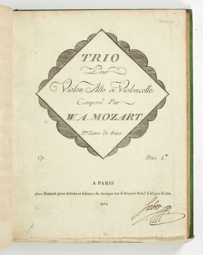 MOZART (Wolfgang Amadeus). Important set of engraved scores by Mozart, published...