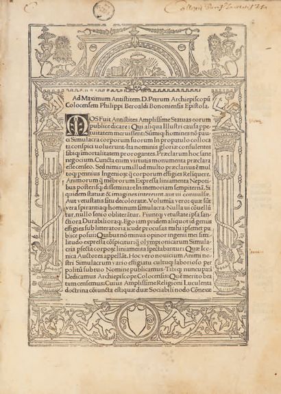 APULÉE. Commentarii a Philippo Beroaldo conditi in Asinum aureum lucii Apuleii. S.l.n.d....