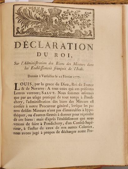 null INDE FRANÇAISE. — Recueil de 7 pièces concernant les possessions françaises...