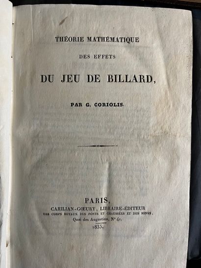 CORIOLIS (Gaspard Gustave). Théorie mathématique des effets du jeu de billard. Paris,...