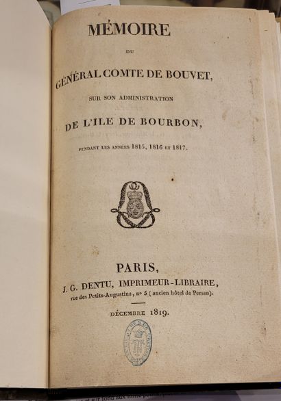 null BOURBON (île de). — BOUVET DE LOZIER (Athanase). Mémoire du général comte de...